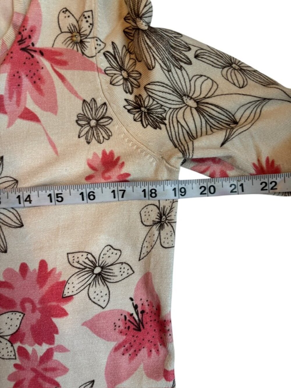 R.Q.T. Women's Tan Floral Casual Light Sweater - Picture 5 of 6